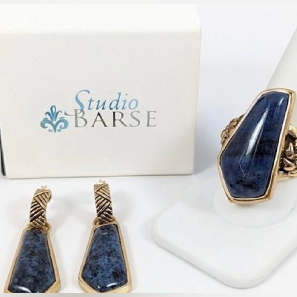 Barse Gold Tone & Sodalite Jewelry Set W/Box